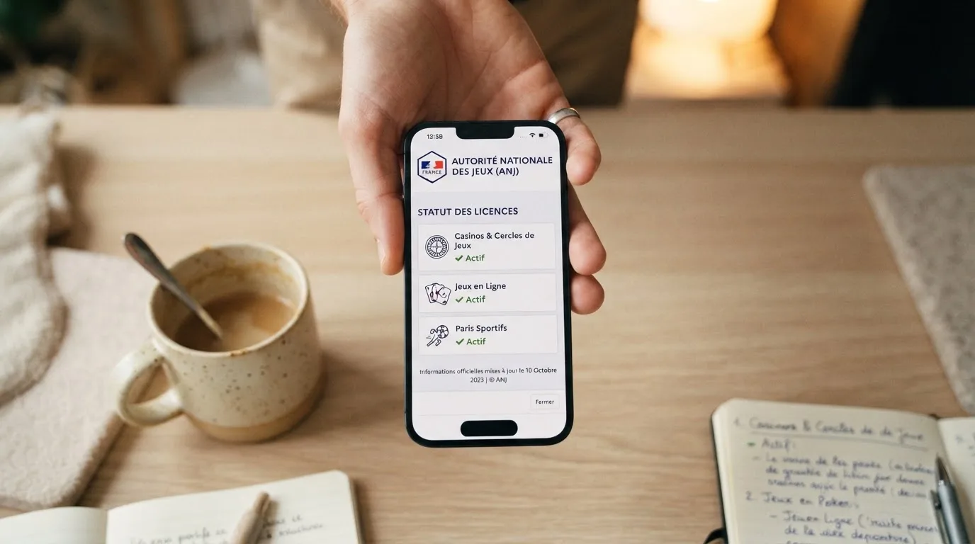 document officiel stylisé représentant un agrément ANJ consulté sur smartphone