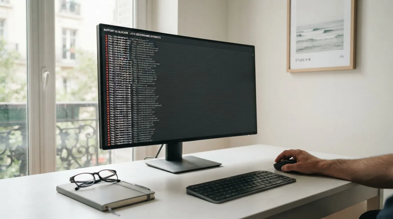 écran d'ordinateur affichant une longue liste de sites de jeux bloqués