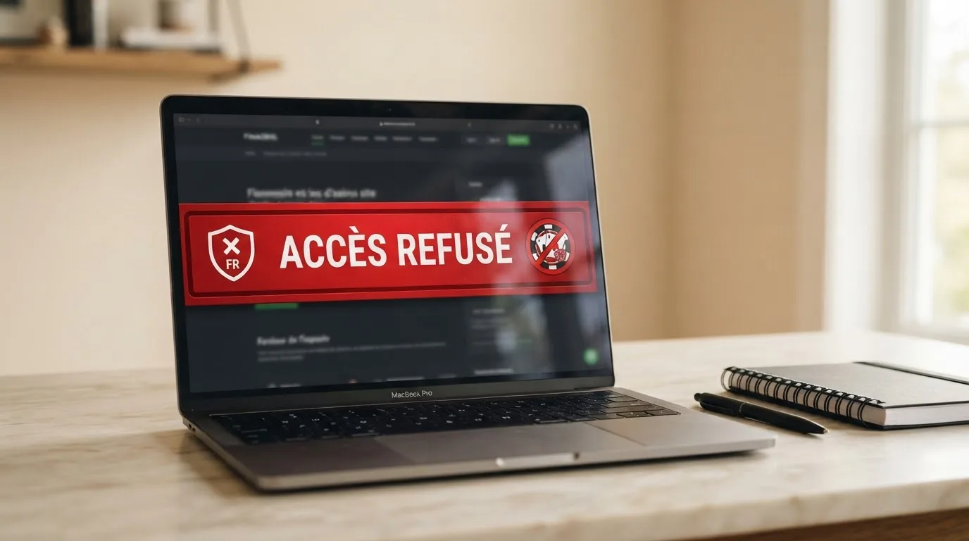 Bandeau d'avertissement rappelant l'interdiction du casino en ligne classique en France