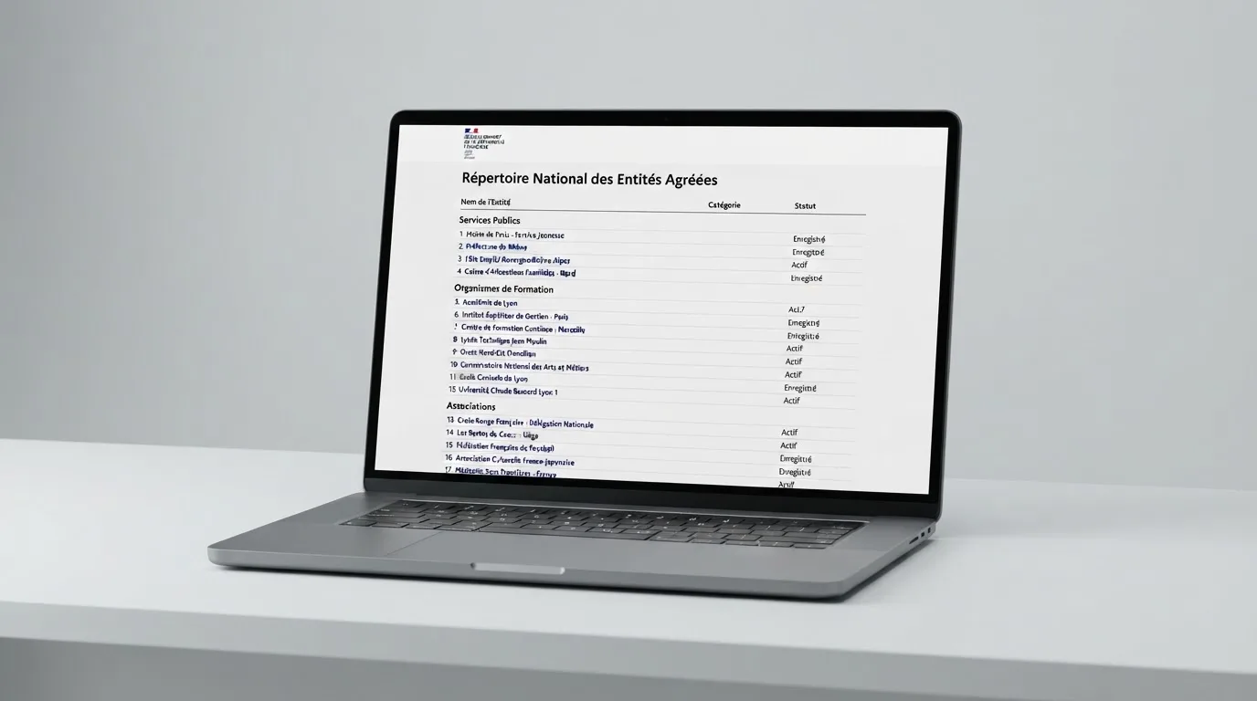 An official-looking government registry page listing licensed operator names and categories in a simple table, no logos