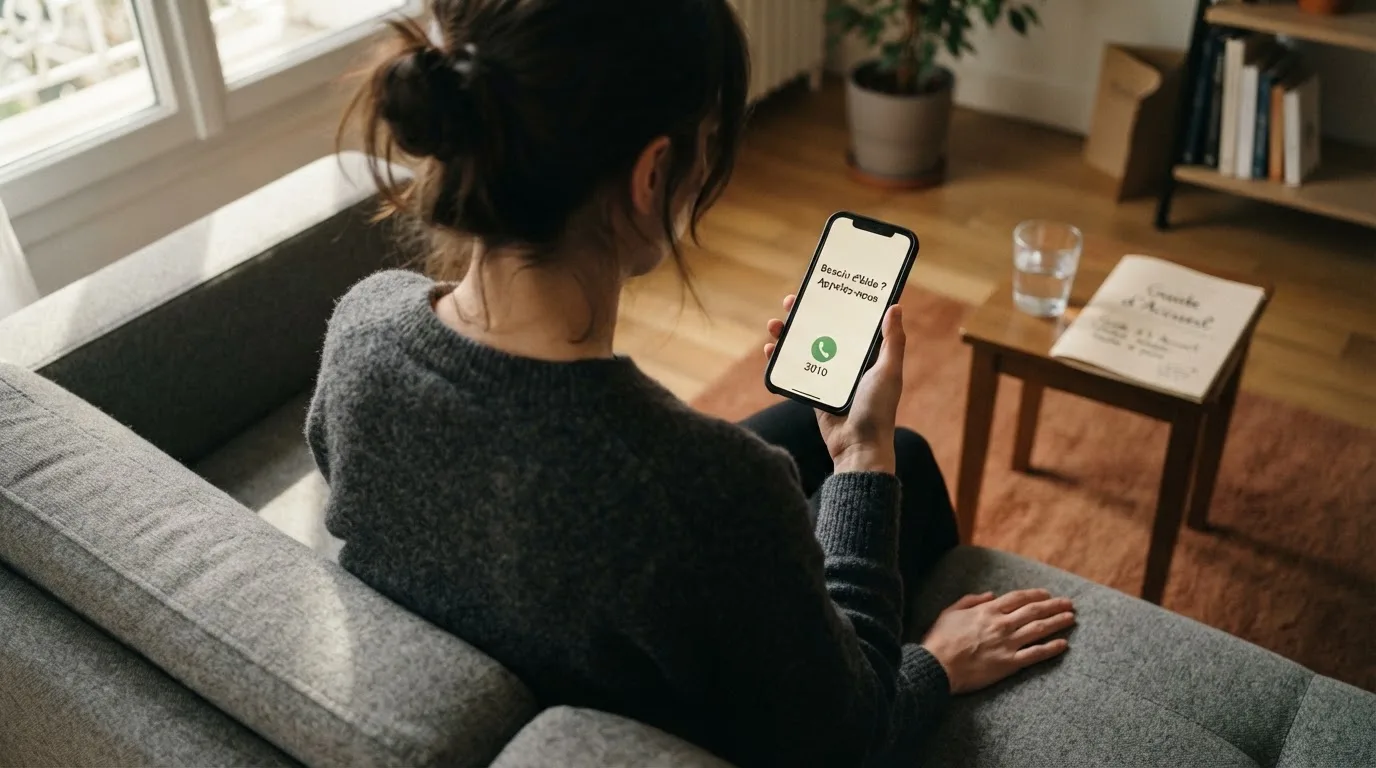 Une personne compose sur son smartphone le numéro d'un service d'aide et d'écoute pour joueurs en difficulté.