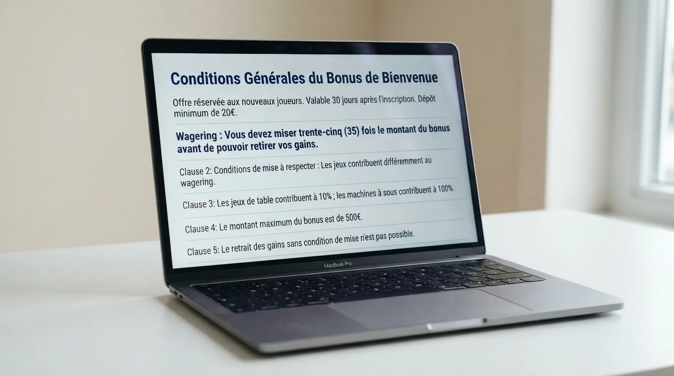 Capture d'ecran des conditions generales d'un bonus de bienvenue en ligne
