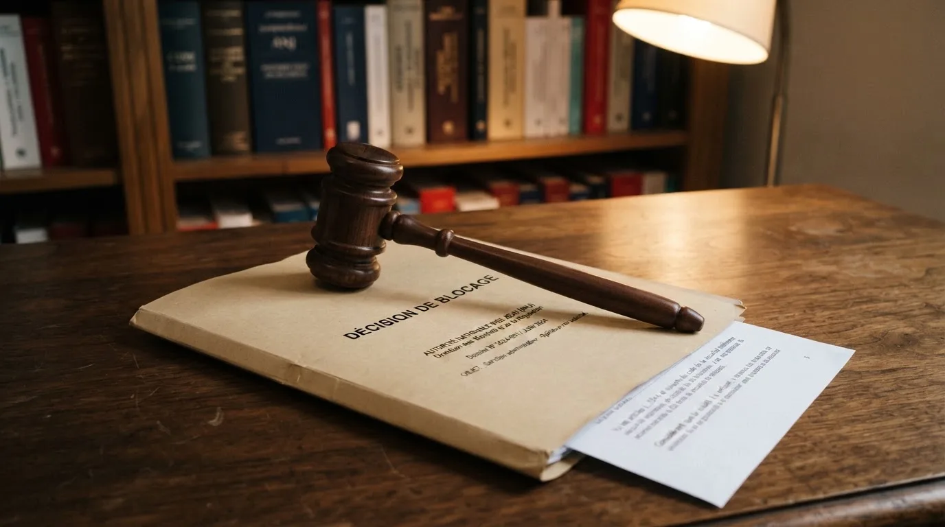 A gavel resting on a folder marked with a legal document, symbolizing regulatory enforcement