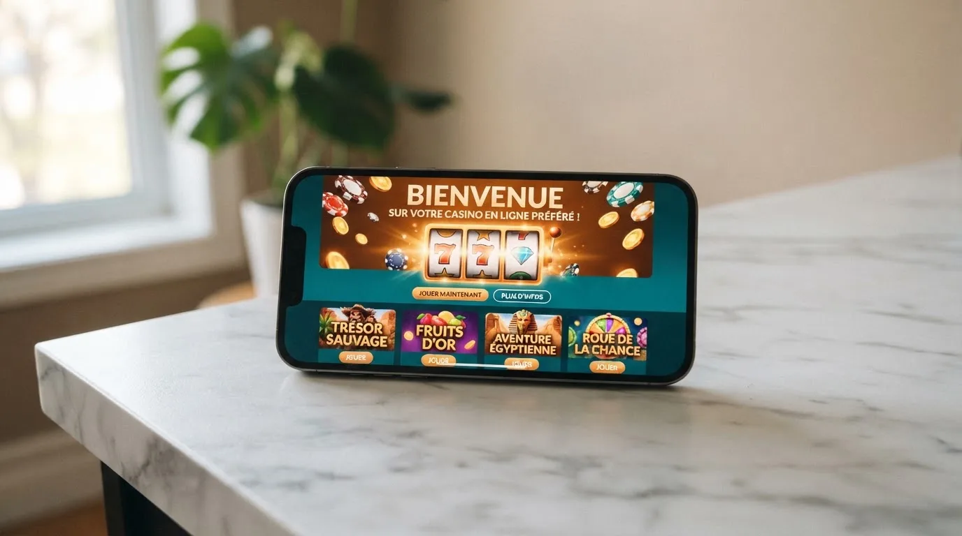 L'interface d'un casino en ligne récemment lancé affichant une bannière de bienvenue destinée aux nouveaux joueurs français.